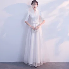 Белые женские вечерние платья с v-образным вырезом и сеткой, новое вечернее платье с коротким рукавом, элегантное винтажное платье в китайском стиле, Vestido XS-XXL