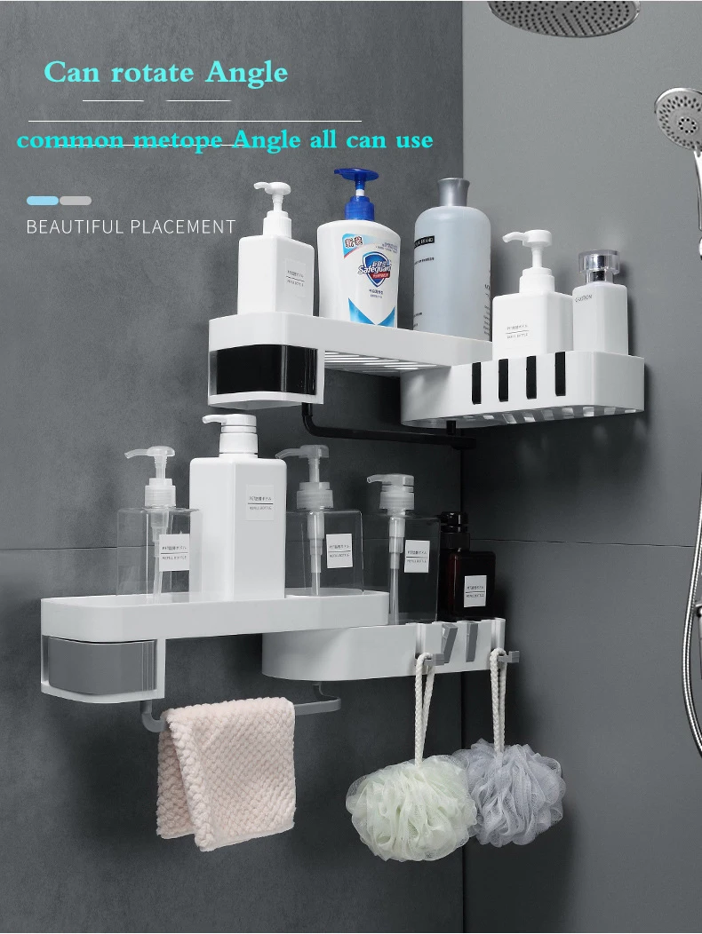 rotatable Bathroom Shelving Wall Plastic Suction Cup Bathroom Kitchen Storage Rack Organizer Shower Shelf Bathroom Accessories