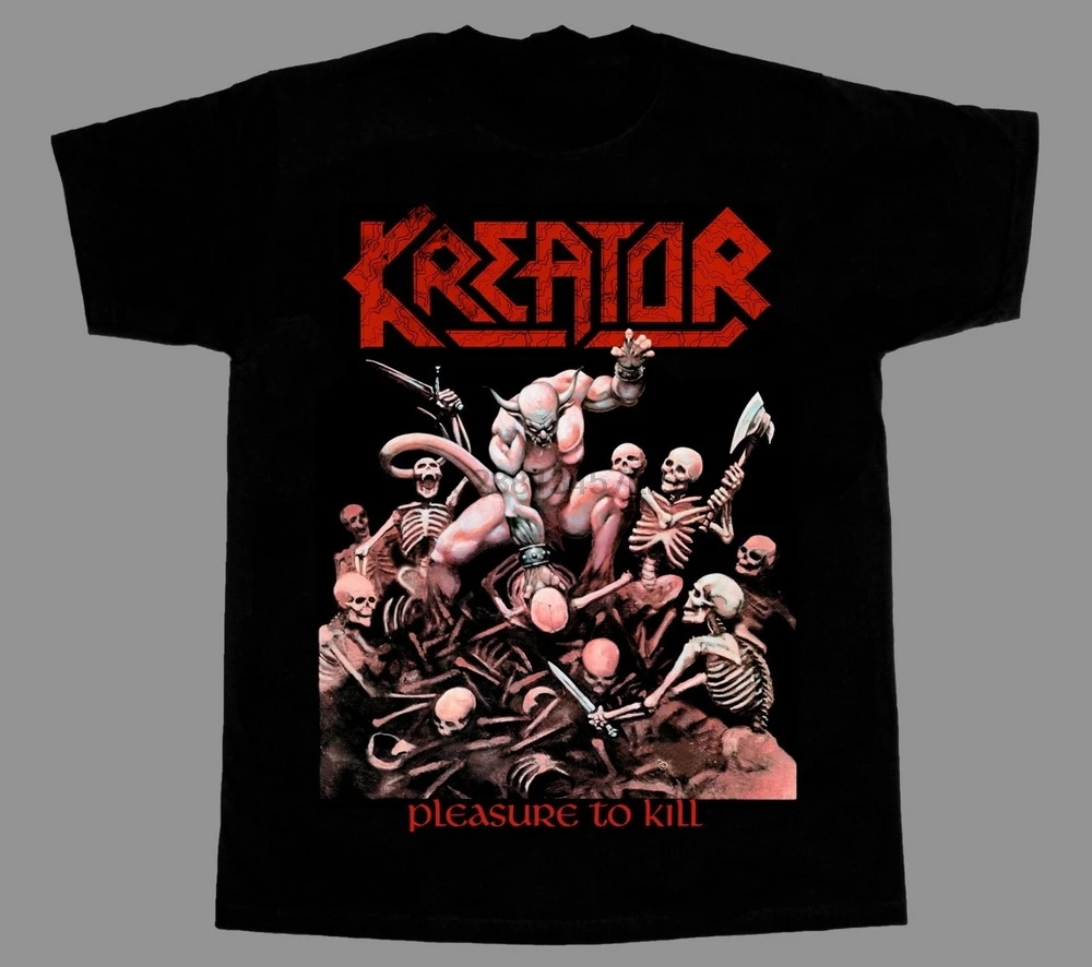 Kreator/Новинка черная футболка с коротким рукавом и надписью Pleasure To Kill Harajuku в стиле