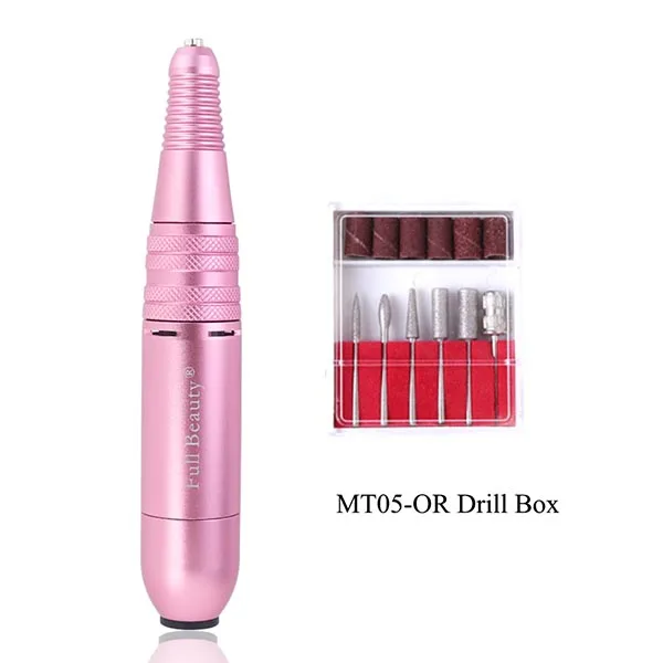 EU-MT05-OR Drill Box 1 Набор, 25000 об/мин, машинка для маникюра, электрическая дрель для ногтей, ручка, портативный 12 В, розовый наконечник, фреза для педикюра, фреза для ногтей, набор файлов CHMT05 - Цвет: EU-MT05-OR Drill Box