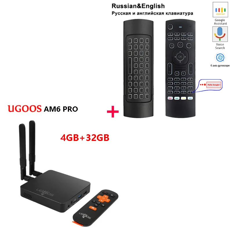 AM6 PRO add RU mic UGOOS AM6 Pro 4 Гб DDR4 32 ГБ Android 9,0 ТВ приставка Amlogic S922X четырехъядерный 2,4G 5G Wifi 1000 Мбит/с BT5.0 телеприставка 4K медиаплеер - Цвет: AM6 PRO add RU mic