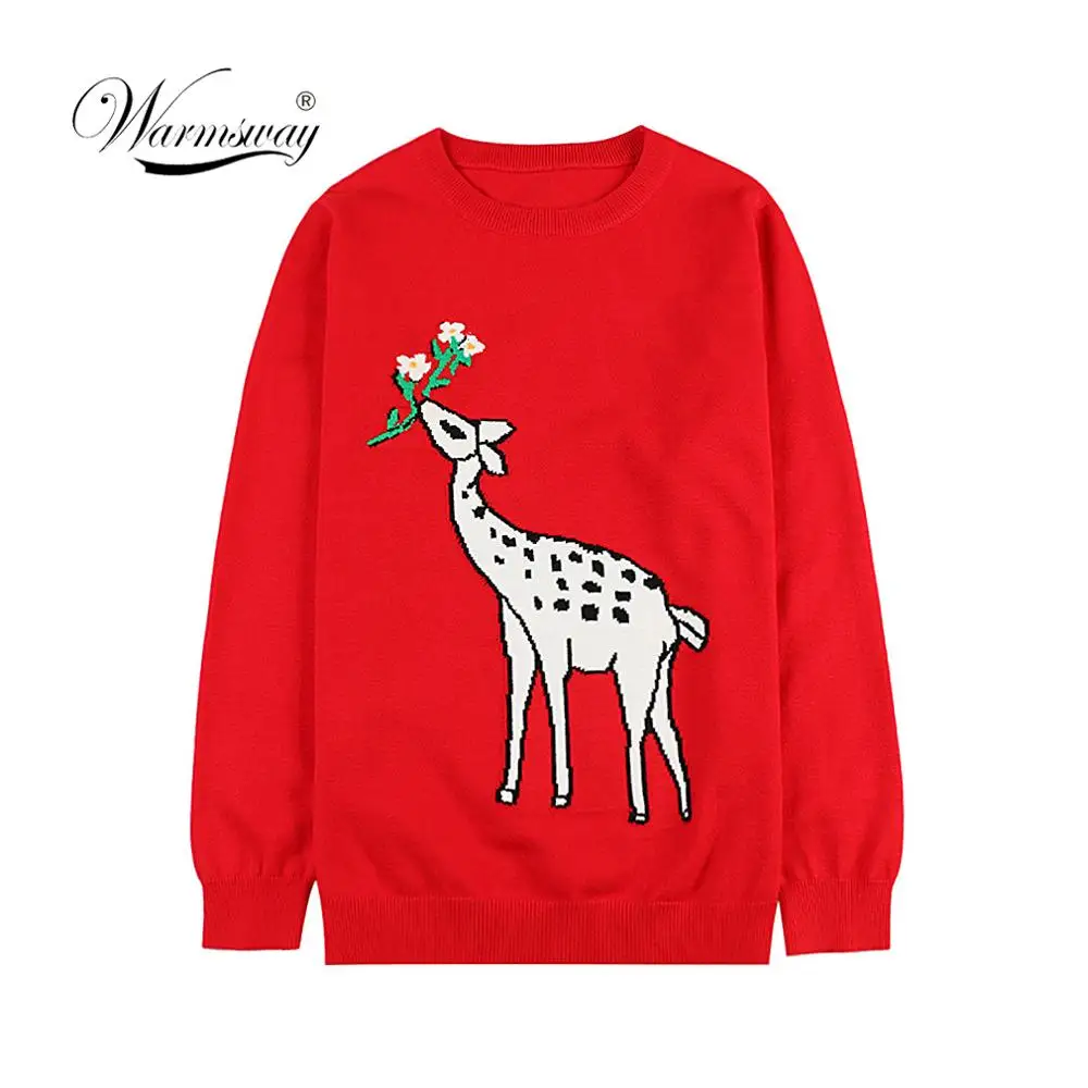 2020 Spring Christmas Runway Women Pullovers Sweaters Luxury Deer Jacquard Ladies Casual Knitted Jumper Clothes C-245