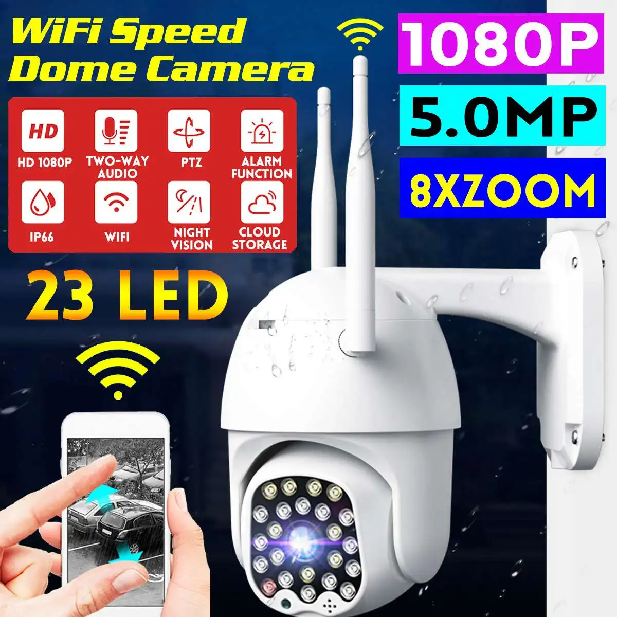 

1080P HD PTZ IP Camera Wifi Outdoor Speed Dome CCTV Security Camera 8X Digital Zoom 5MP Network IR Home Surveillance Camera