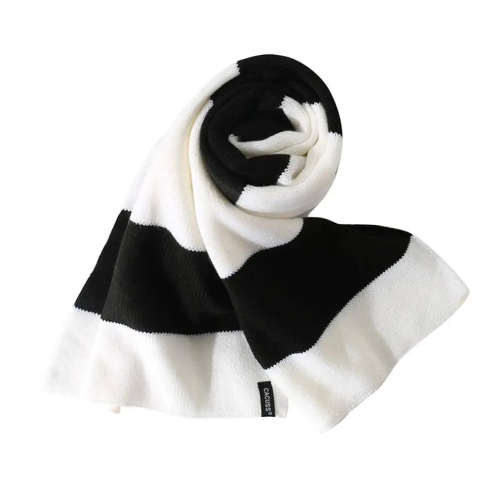Черно-белый полосатый шарф мужской шарф супер-мягкая шерсть вязаный шарф унисекс теплый шарф осенняя и зимняя одежда аксессуары