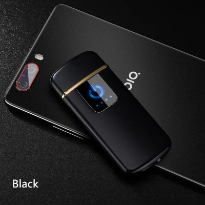 Black Металлическая USB Зажигалка перезаряжаемая ветрозащитная Зажигалка Портативный светодиодный дисплей сенсорный пальцевый принт прикуриватель аксессуары для курения - Цвет: Black