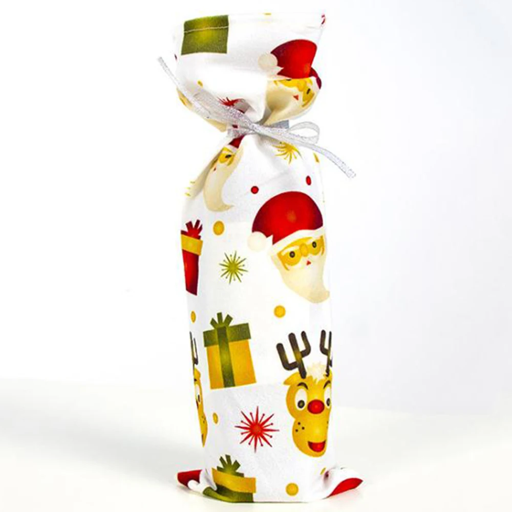 Christmas Wine Bottle Covers Bag Santa Clause Snowman Linen Champagne Bottle Covers Christmas Party Home Decor Table - Цвет: D White old man head