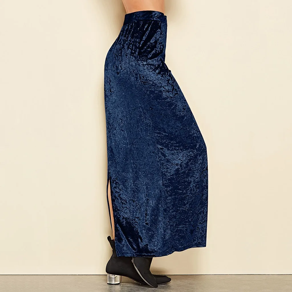 Однотонная элегантная бархатная юбка с высокой талией, Женская юбка со скрытым эластичным поясом, шелковая атласная юбка, стильная женская юбка 9,5
