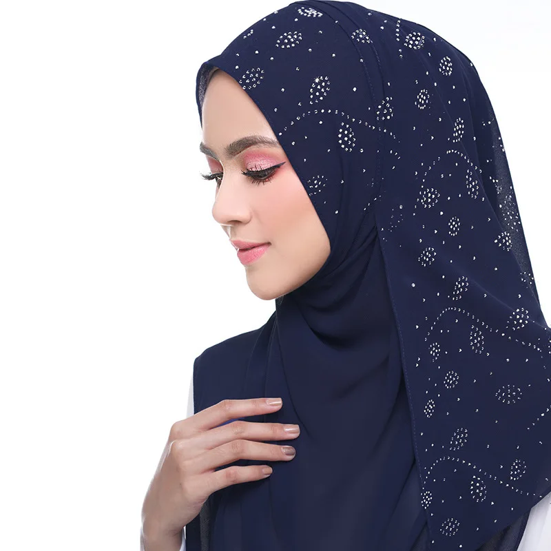 

2020 Fashion Muslim Headscarf Hat Thin Summer Inner Hijab Caps Solid Color Diamond Turban for women Bonnet India Headwrap Hats