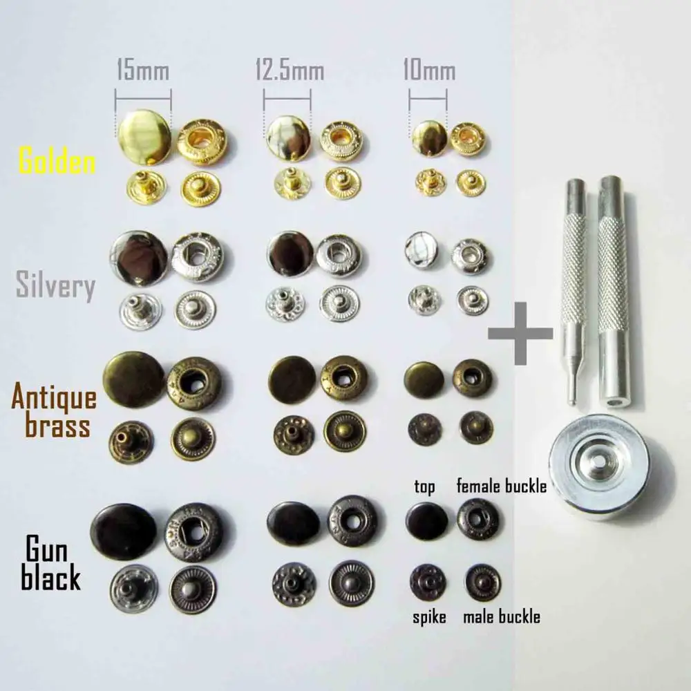 Stainless Steel Snap Fasteners Press Studs Popper Buttons DIY Leathercrafts Bags 