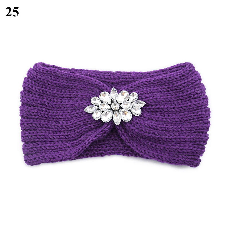 Winter Wide Knitted Headband Women New Clear Crystal Flower Twist Crochet Hair Band Head Wrap Rhinestone Ear Warmer Accessories headbands for women Hair Accessories