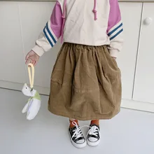 Новая осенняя одежда для детей г., однотонная длинная Асимметричная юбка Повседневная детская юбка Вельветовая одежда для маленьких девочек