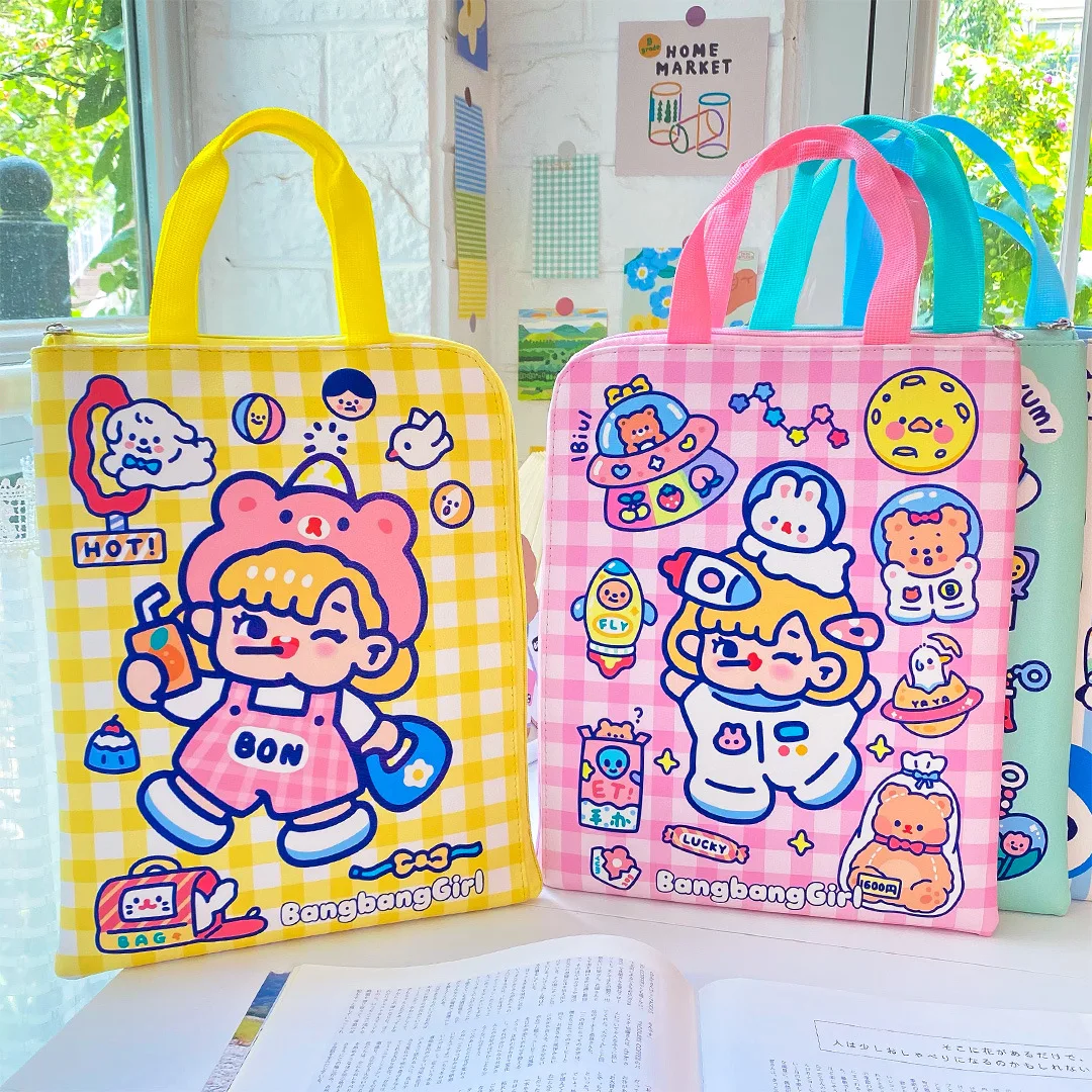 

Cute Cartoon Pattern Lolita Portable File Bag Schoolbag Preppy Style Girlish Students Ipad Book Storage Bag PU Satchel