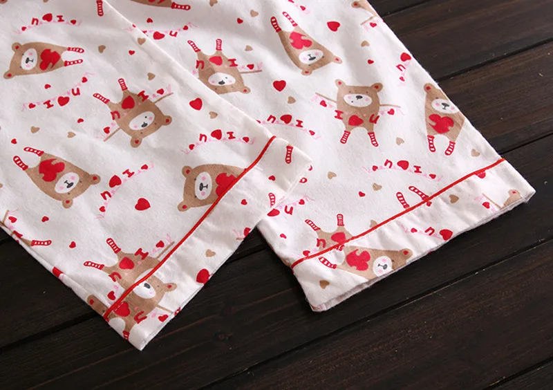 Чистый хлопковые пижамы комплект Для женщин Pyjama и мультяшным изображением "Кролик" Женская зимняя обувь Теплые пикантные Домашняя одежда, длинная рубашка и брюки 2 шт./компл
