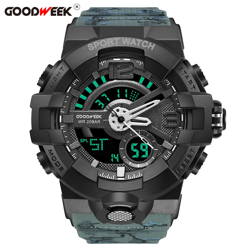 GOODWEEK Men Sport Watch Camouflage S Shock Military Watches Waterproof Multi-functional Dual Display Watches Relogio Masculino