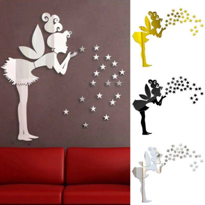 

Fairy Girl Star Mirror Wall Sticker 3D Art Decal Furniture Store Removable Decor