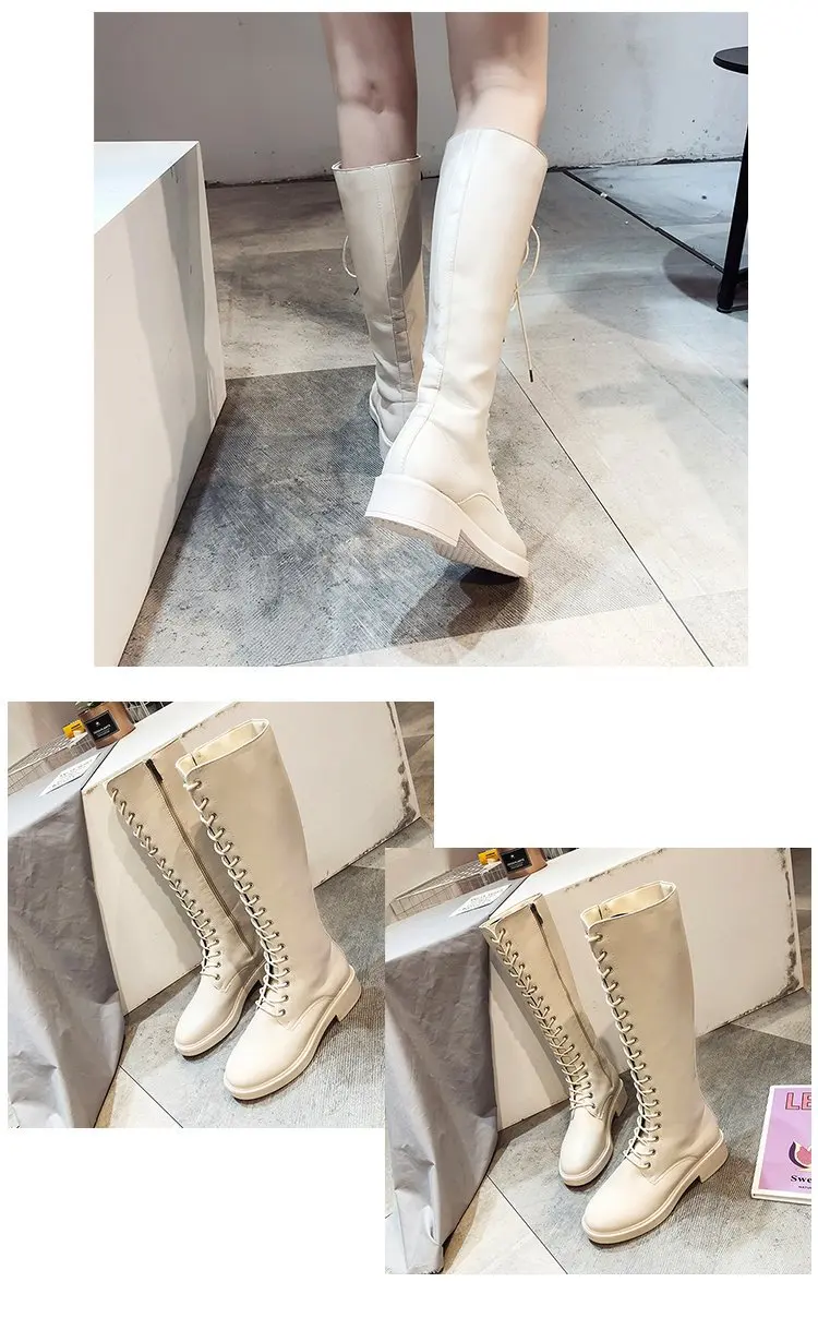 Knight boots cross-tied flats back zipper knee-high booties handsome women shoes winter botas sewing female botines leather