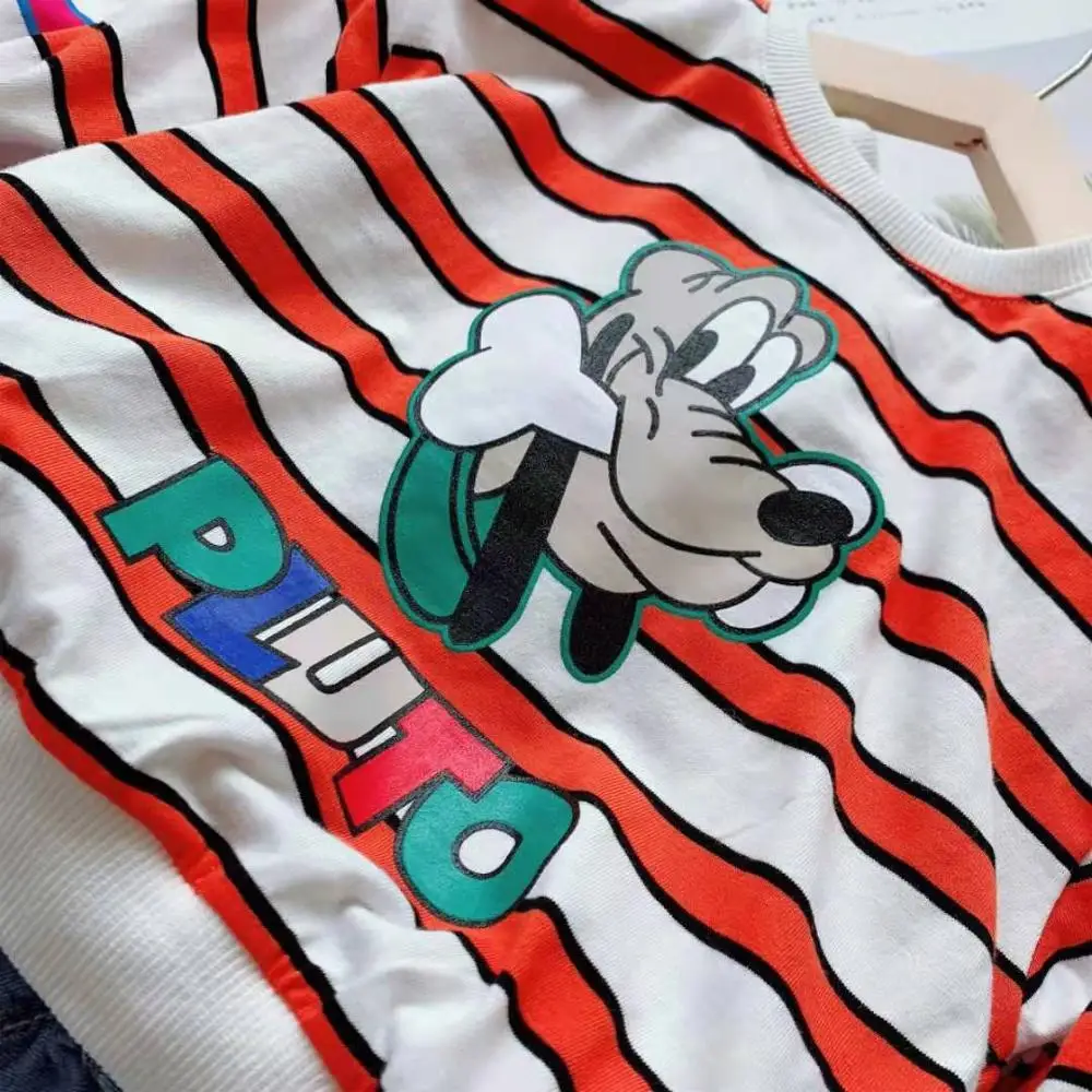 Осенний Повседневный свитер в полоску с длинными рукавами и круглым вырезом с рисунком для мальчиков и девочек 90-130 см
