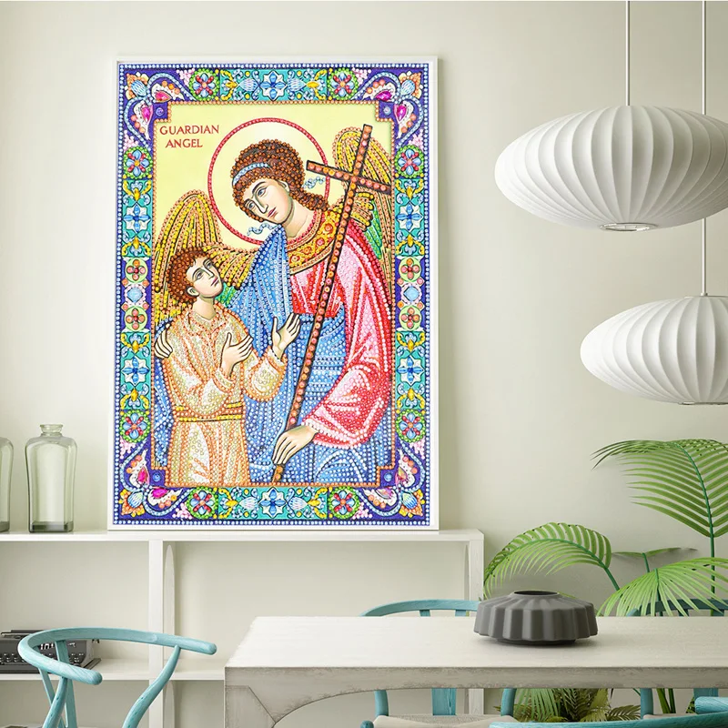 RUBOS 5D DIY Diamond Embroidery Icon Guardian Angel Padre Pio Children Diamond Painting Religions Big Pearl Bead Mosaic Crystal (3)