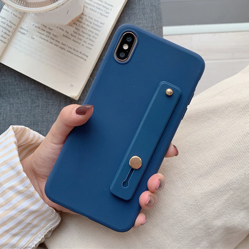 Простая подставка Матовый ТПУ чехол для huawei Honor 7C 7A 7X фотоаппаратов моментальной печати 7S 6X 6C 6A 5X 5C V9 играть V10 V20 ремешок повязка на руку чехол - Цвет: WristStand Dark Blue