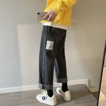 

2019 Men's Casual Pants Cowboy Straight Pants Baggy Homme Wash Blue/black Color Jeans Biker Denim Loose Trousers Plus Size M-2XL