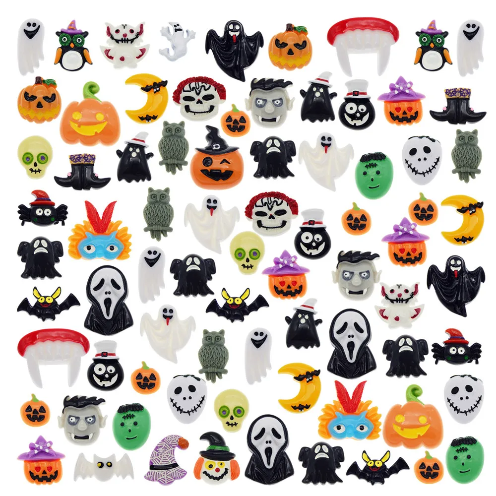 

Julie Wang 30PCS Resin Cartoon Halloween Flatback Cabochon Mix Pumpkin Ghost For Crafts DIY Accessory Jewelry Making Findings