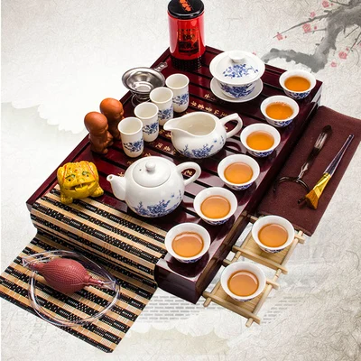 Kerámia Lila Agyag Tea Szett Kung Fu Pot Infúziós Szilárd Fa Tea Tálca Teáskanna Teáscsészék - Image 4