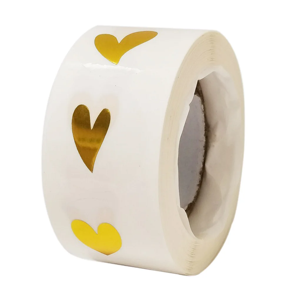500 Pcs/roll Round Transparent Gold Heart Adhesive Sticker Cute Sealing Label Sticker for Envelope Gift Decor Stationery decorative stickers,self adhesive stickers,stationery stickers,paper stickers,adhesive stickers,decorative labels stickers,roll packaging stickers,packaging stickers