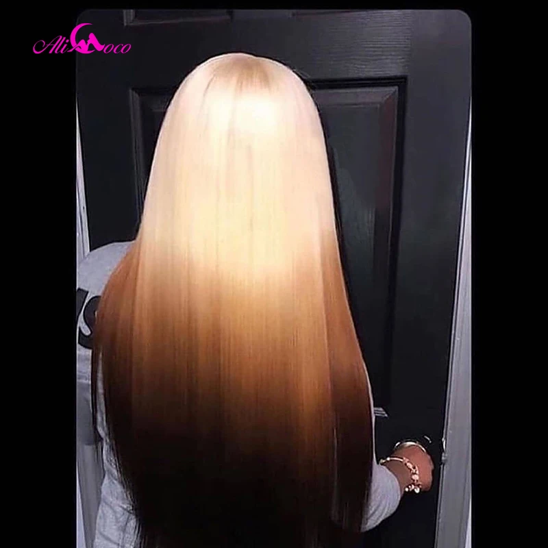 Али Коко 150% зеленый парик из человеческих волос бразильские волосы Remy прямые
