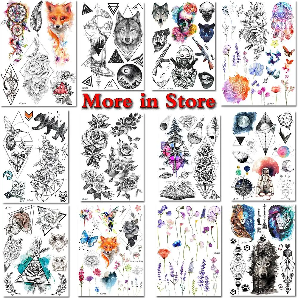 Сексуальные черные перья Мандала Цветы временные тату хной наклейки женские