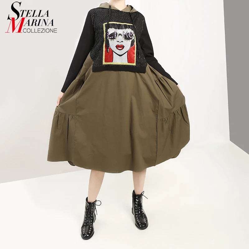 2019 осенне зимнее женское платье в японском стиле с рисунком Harajuku длинными