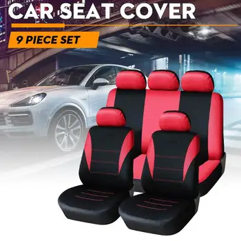 

9pcs Car Seat Cover Cloth Art Protect Cushion Universal Autos Polyester Cloth 100% Breathable Airbag compatible Fit Most Car