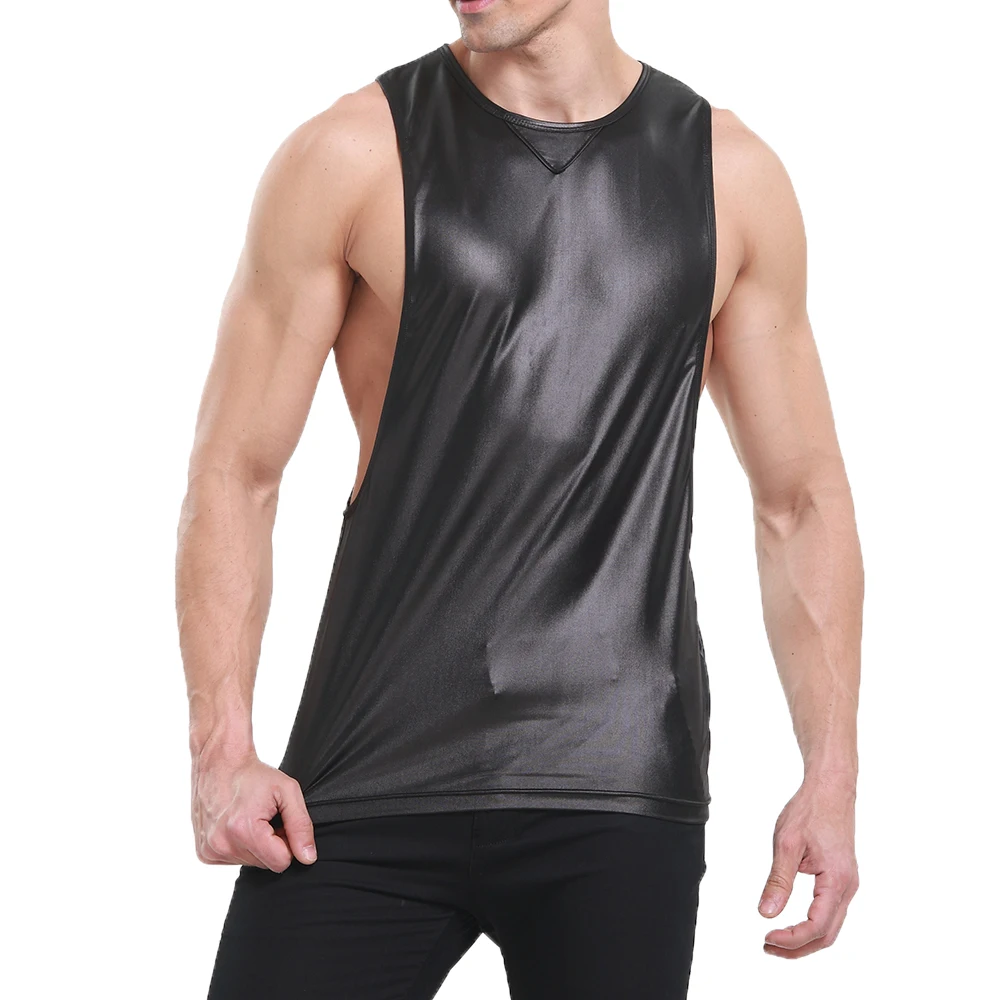 Мужская сексуальная майка для фитнеса звезда искусственная кожа без рукавов s