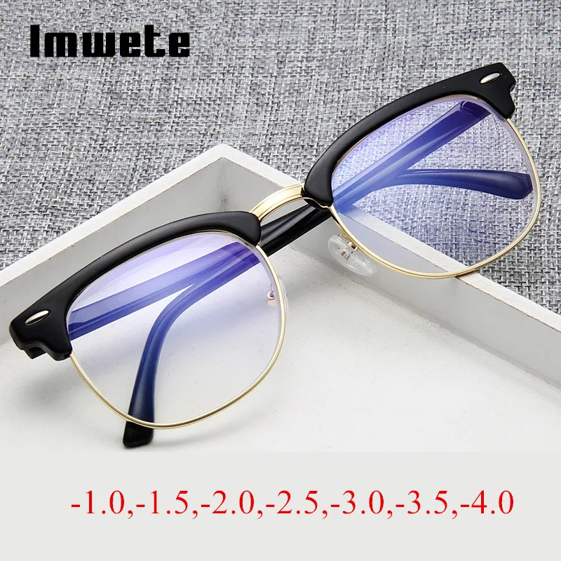 Imwete, ретро очки для близорукости, для мужчин и женщин, полуоправа, очки для студентов, близорукие очки-1,0-1,5-2,0-2,5-3,0-3,5