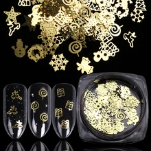 1 бутылка 3D золотые полые рождественские украшения для дизайна ногтей Снежинка звезда смешанный дизайн блеск для ногтей амулеты Маникюр LA886