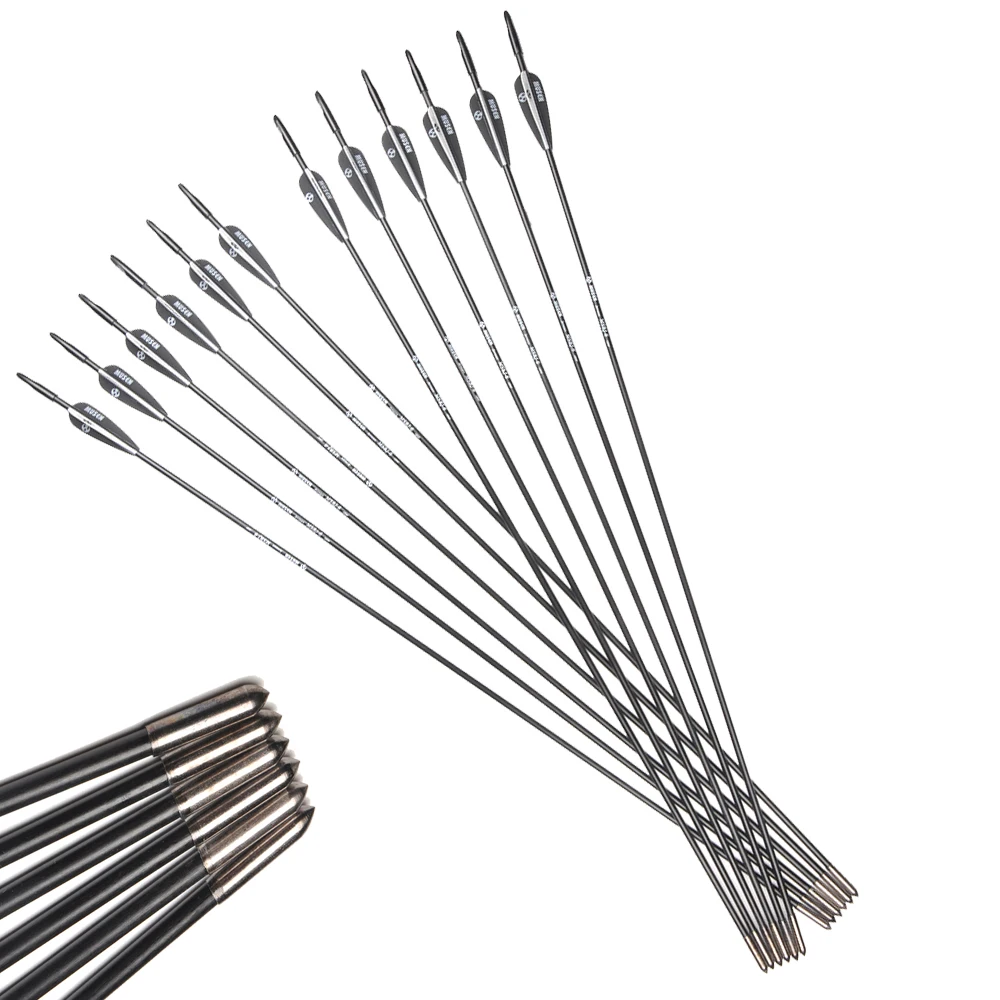 

6/12/24pcs 80cm Spine 1200 Diameter 6mm Fiberglass Arrow with Black and White Feather for Recurve Bow Training Archer