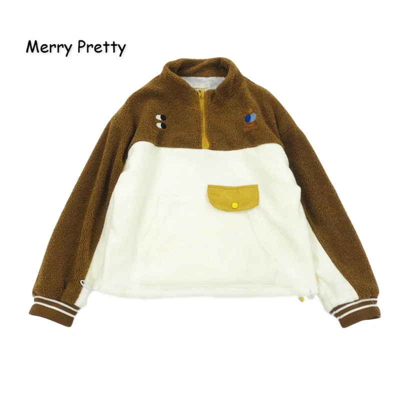 Merry Pretty, Женские флисовые толстовки с вышивкой, толстовки,, Зимний пуловер с длинным рукавом и стоячим воротником, свободный спортивный костюм