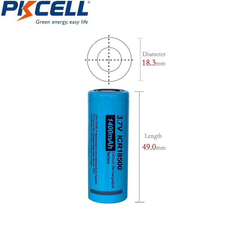 Аккумуляторные литий ионные батарейки PKCELL ICR18500 1400 мАч 18500 3 7 в 2 шт.|Перезаряжаемые