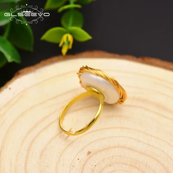 

GLSEEVO Handmade Natural Baroque Round Pearls Adjustable Rings For Women Wedding Girls Birthday Gifts Minimalism Jewelry GR0227