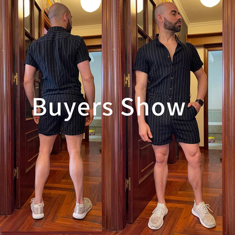 best men's casual shorts INCERUN Striped Men Rompers Breathable Stand Collar Short Sleeve Joggers Playsuits Streetwear Fashion Men Jumpsuits Shorts S-5XL casual shorts for men