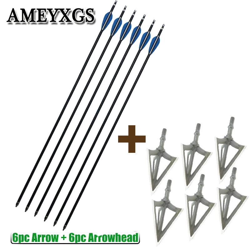 

6pcs Archery spine 300 Aluminum Arrow And 3 Broadhead Arrowhead Set Outdoor Hunting Shooting Bow And Arrow Accessories Set