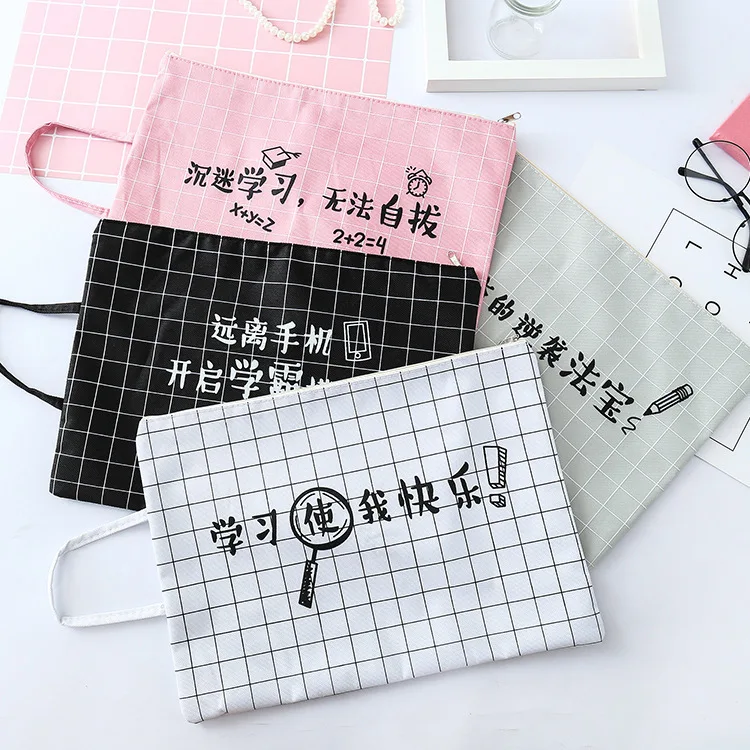 

New Style Stationery Creative Cool Learning Character A4 File Holder Oxford Cloth Zipper Paper Bag Kit
