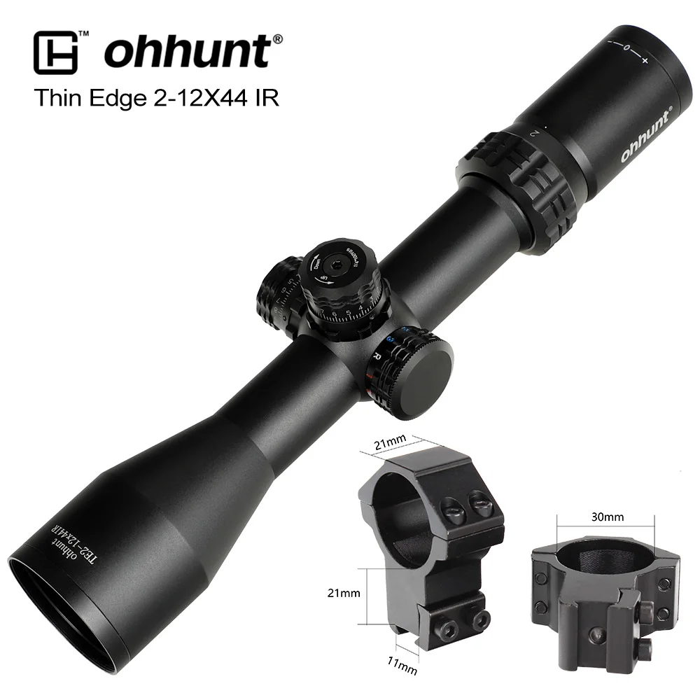 Ohhunt тонкий край 2-12X44 ИК охотничий оптический прицел Mil точка красный зеленый синий светящаяся сетка со стопор башни Сброс прицел - Цвет: High Dovetail Rings