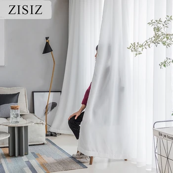 

ZISIZ White Chiffon Tulle Curtains For Living Room Bedroom Curtains Tulle on the Windows Screening Sheer Voile Kitchen Curtain