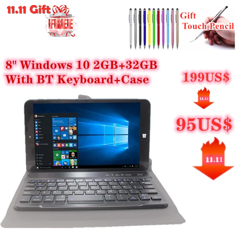 Top Sales AR1 Gift Keyboard 8 INCH 2In1 Windows 10 Tablet PC 2GB+32GB 1280 x 800 IPS Dual Cameras1.83GHz Quad Core WIFI