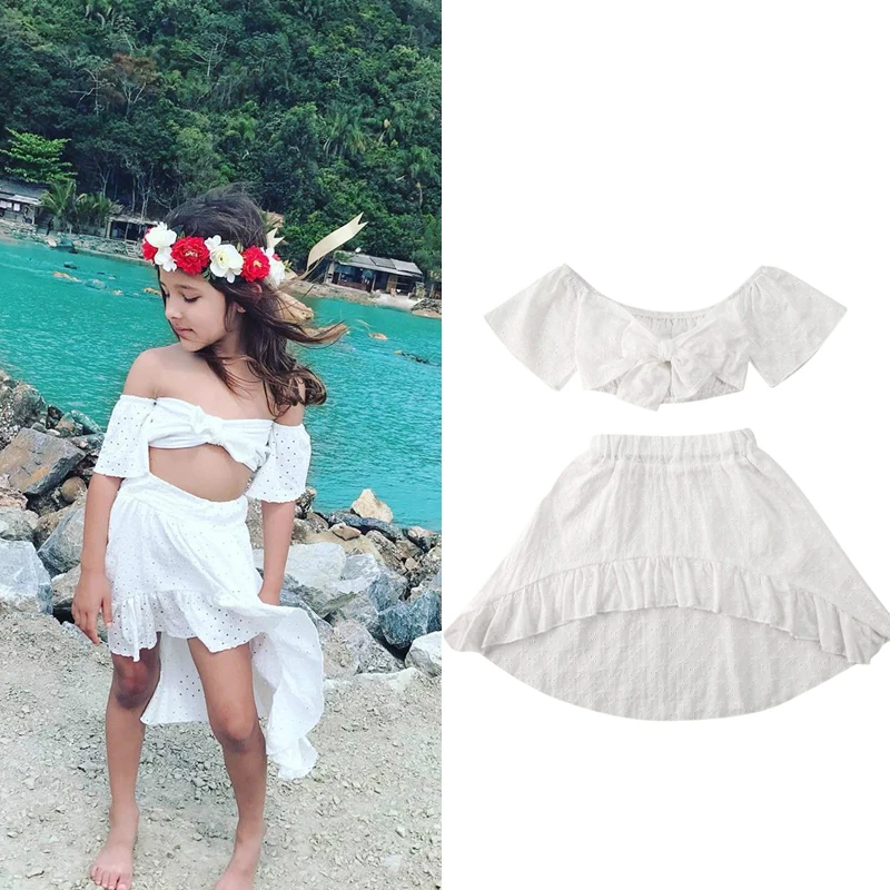 2 шт. детский летний комплект из топа и юбки с открытыми плечами оборками | Мать