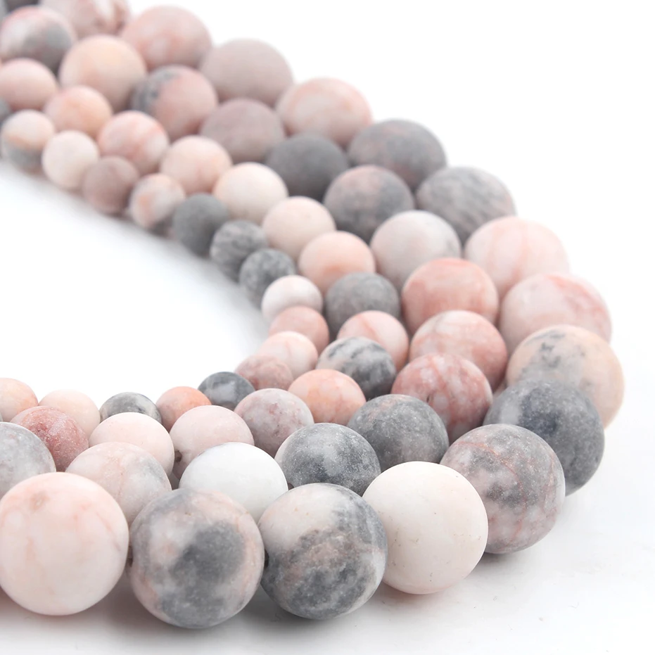 Natural Matte Pink Zebra Stone Beads 4 6 8 10 mm Round DIY Beads For