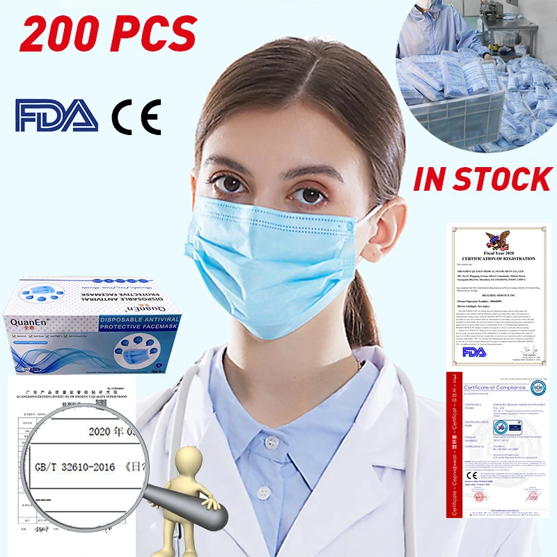 

200PCS Droplet Mask Filter Face Disposable Laye Mask Protect Non Woven Meltblown Mouth Mask Earloop Anti Pollution