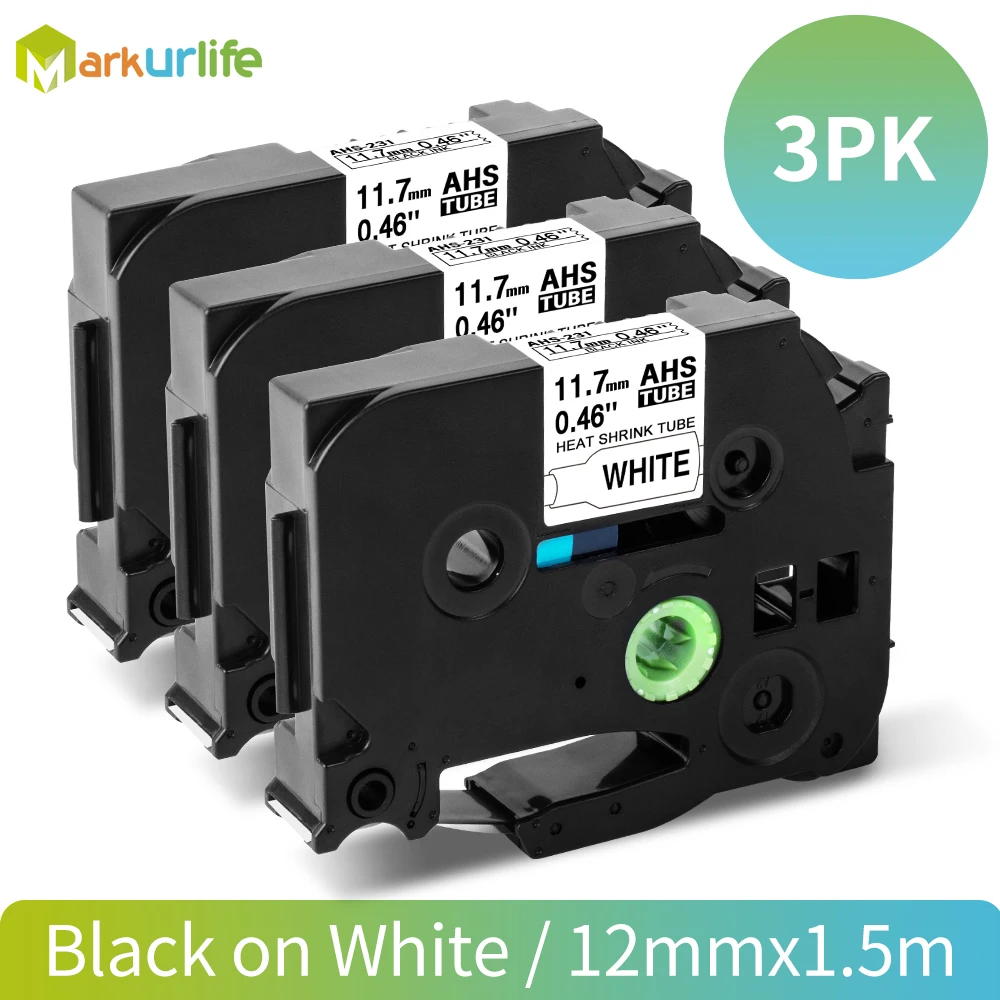 

3PC HSe-231 Compatible for Brother HSe-211 HSe221 HS241 HS251 HS611 HS621 HS631 HS641 HS651 Heat Shrink Tube Label Tape