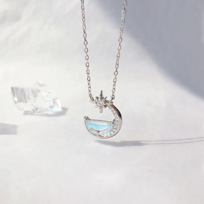 S925 Sterling Silver 3 Styles Crescent moon Full moon Half moon Necklace for Women Colorful Glazed stone Kolye Jewelry Pendant - Image 4