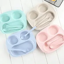 Wheat Straw Bowl Children Cute Tableware Set Baby Dinner Plate Baby Training Bowl Spoon Fork For Kids Baby Feeding Dishes Set
